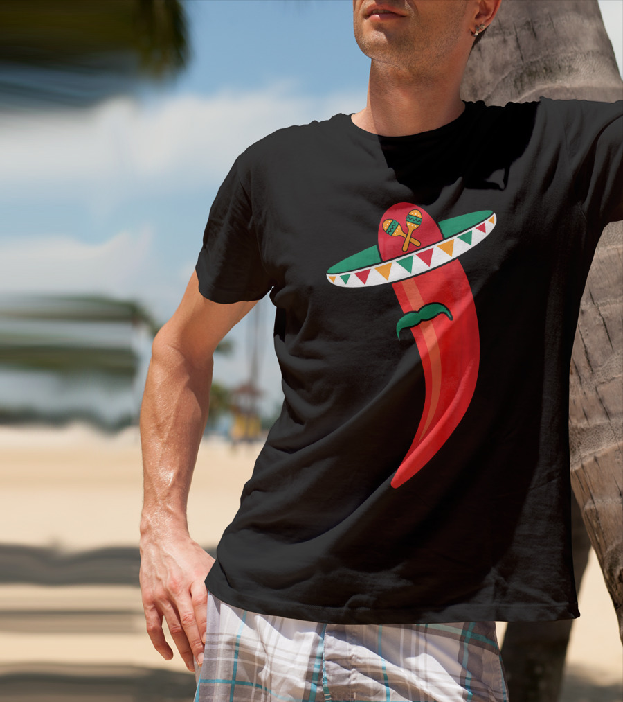 Sombrero Mustache Chili Pepper With Maracas T-Shirt
