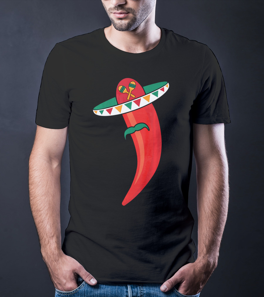 Sombrero Mustache Chili Pepper With Maracas T-Shirt