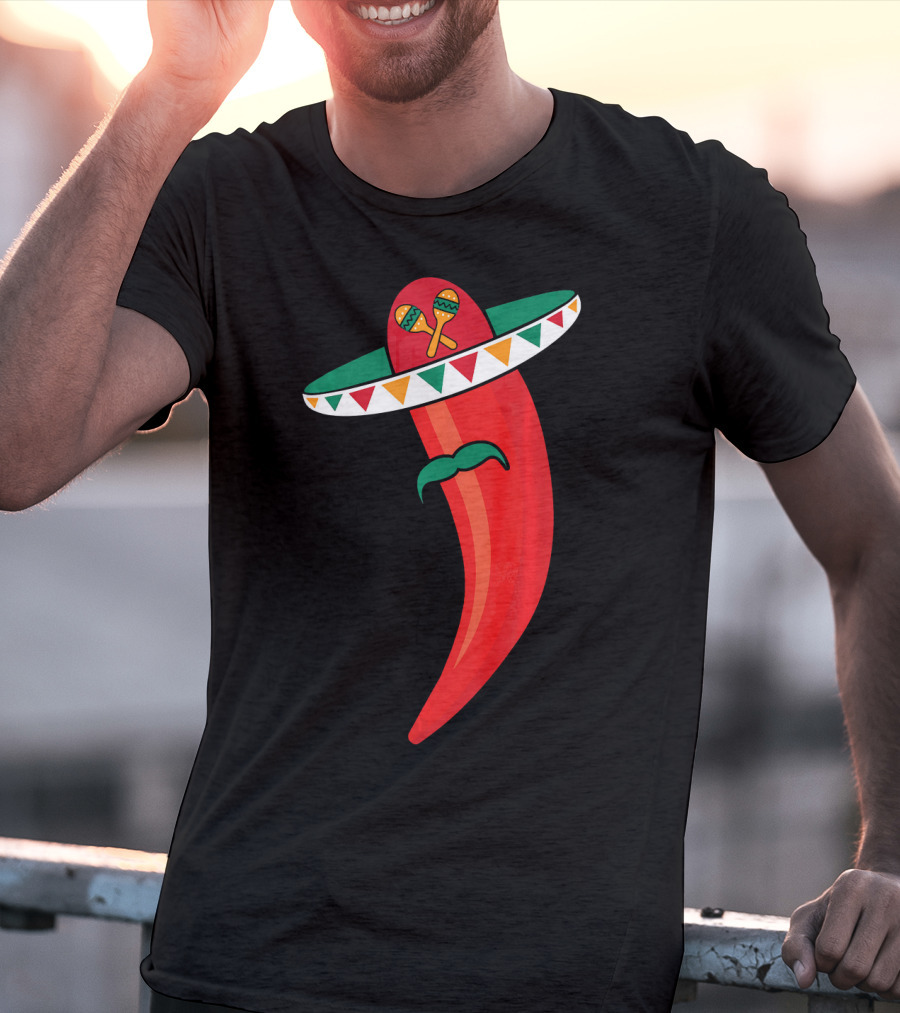 Sombrero Mustache Chili Pepper With Maracas T-Shirt