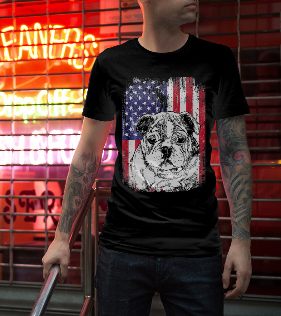 Patriotic American Flag Bulldog T-Shirt