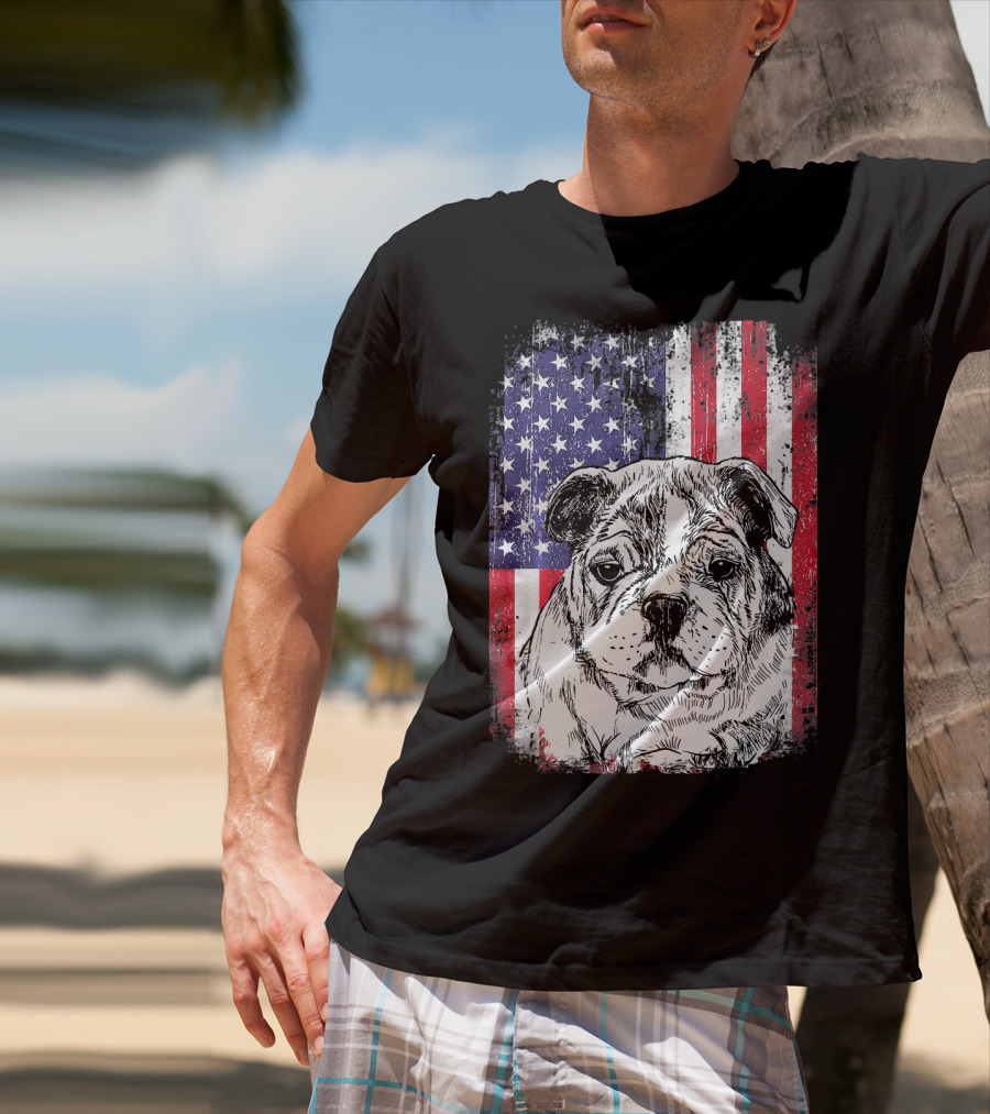 Patriotic American Flag Bulldog T-Shirt