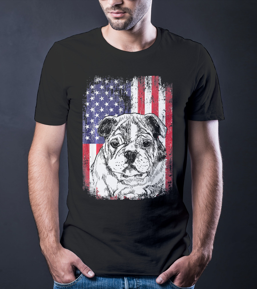 Patriotic American Flag Bulldog T-Shirt