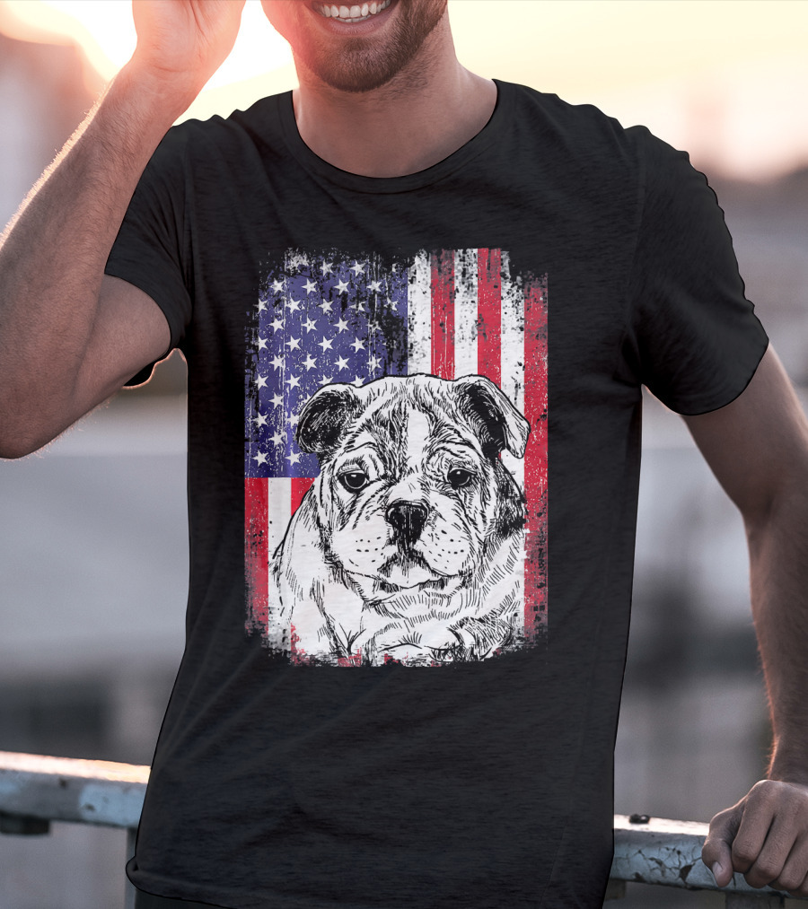 Patriotic American Flag Bulldog T-Shirt