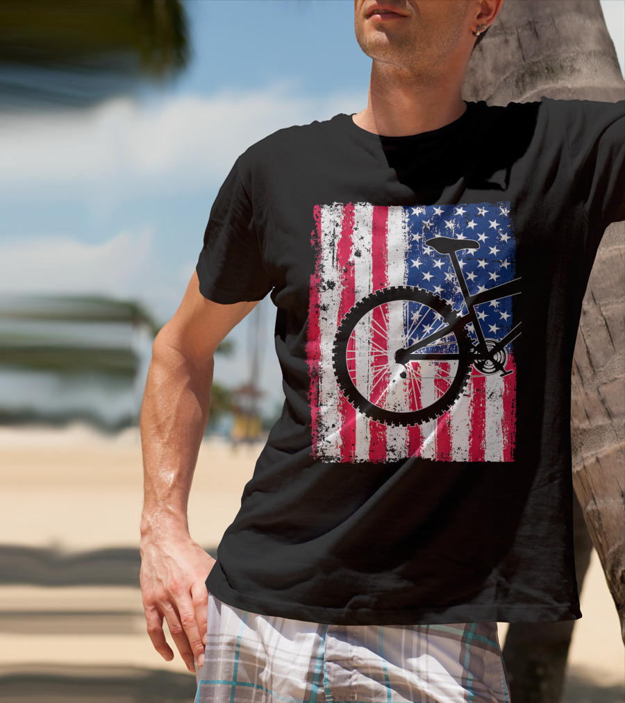 Mountain Bike Cycling American Flag Bicycle USA T-Shirt