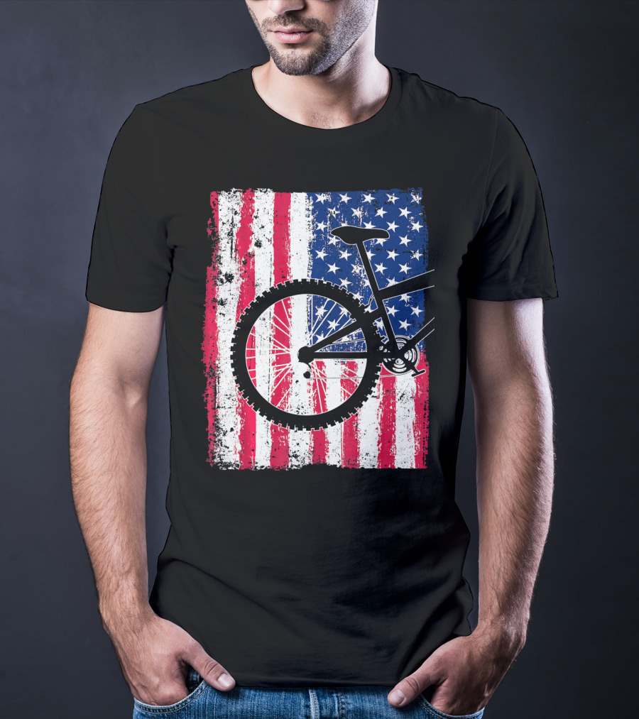 Mountain Bike Cycling American Flag Bicycle USA T-Shirt