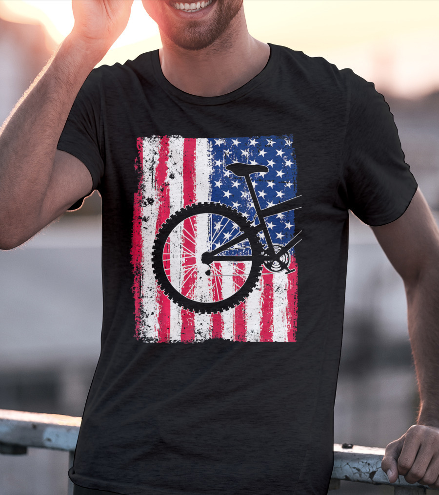 Mountain Bike Cycling American Flag Bicycle USA T-Shirt