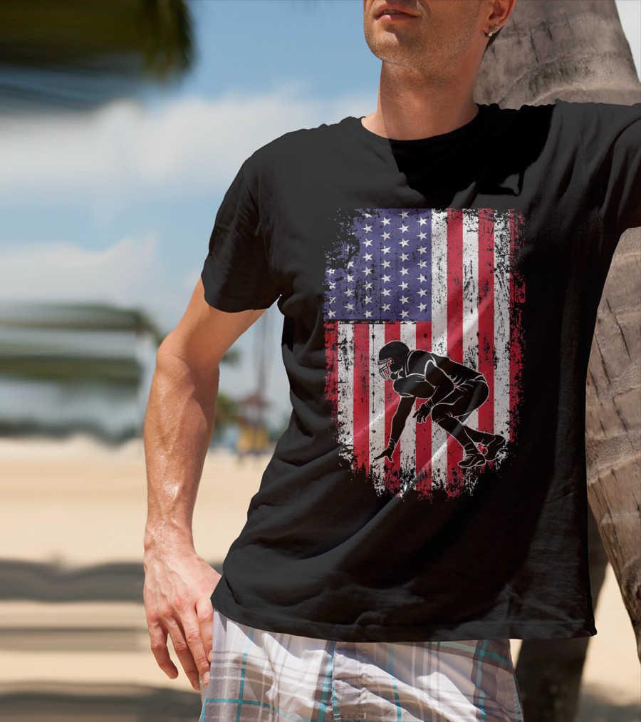Football Lineman American Flag Vintage Grunge T-Shirt