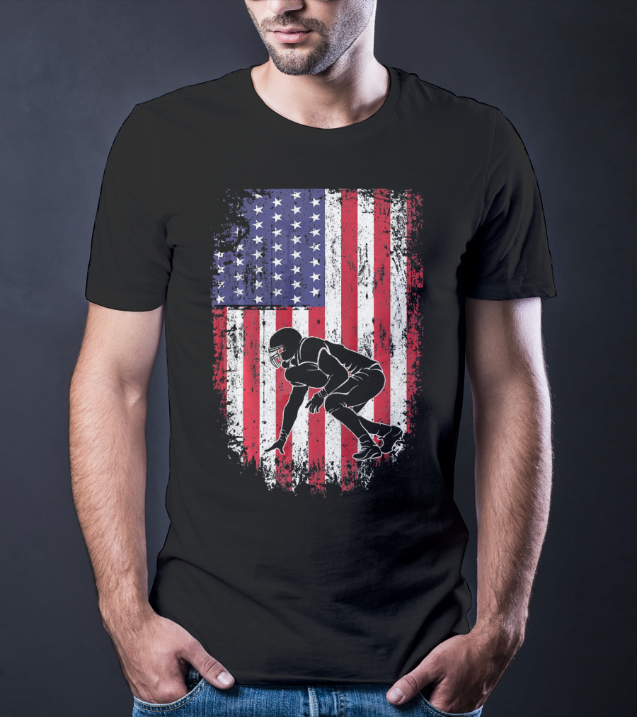 Football Lineman American Flag Vintage Grunge T-Shirt