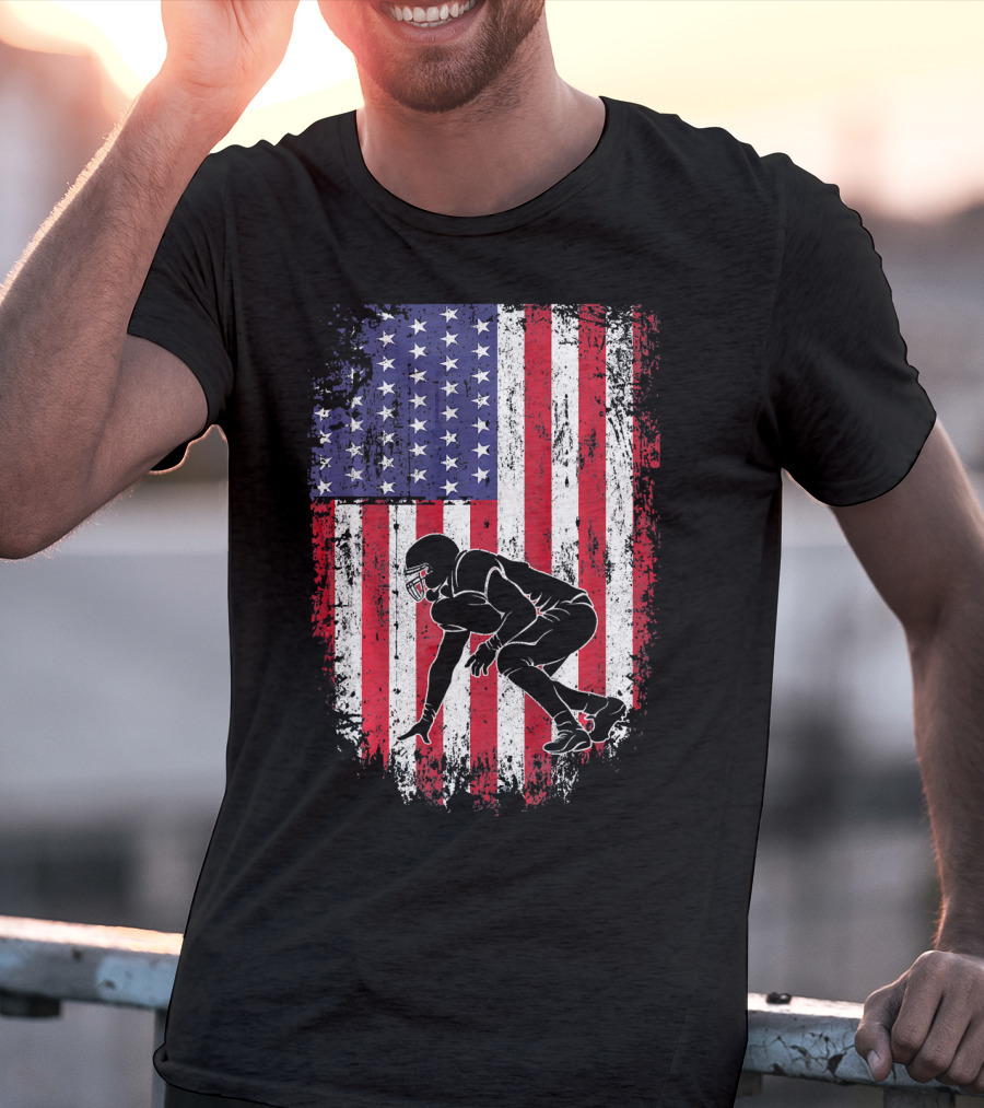 Football Lineman American Flag Vintage Grunge T-Shirt