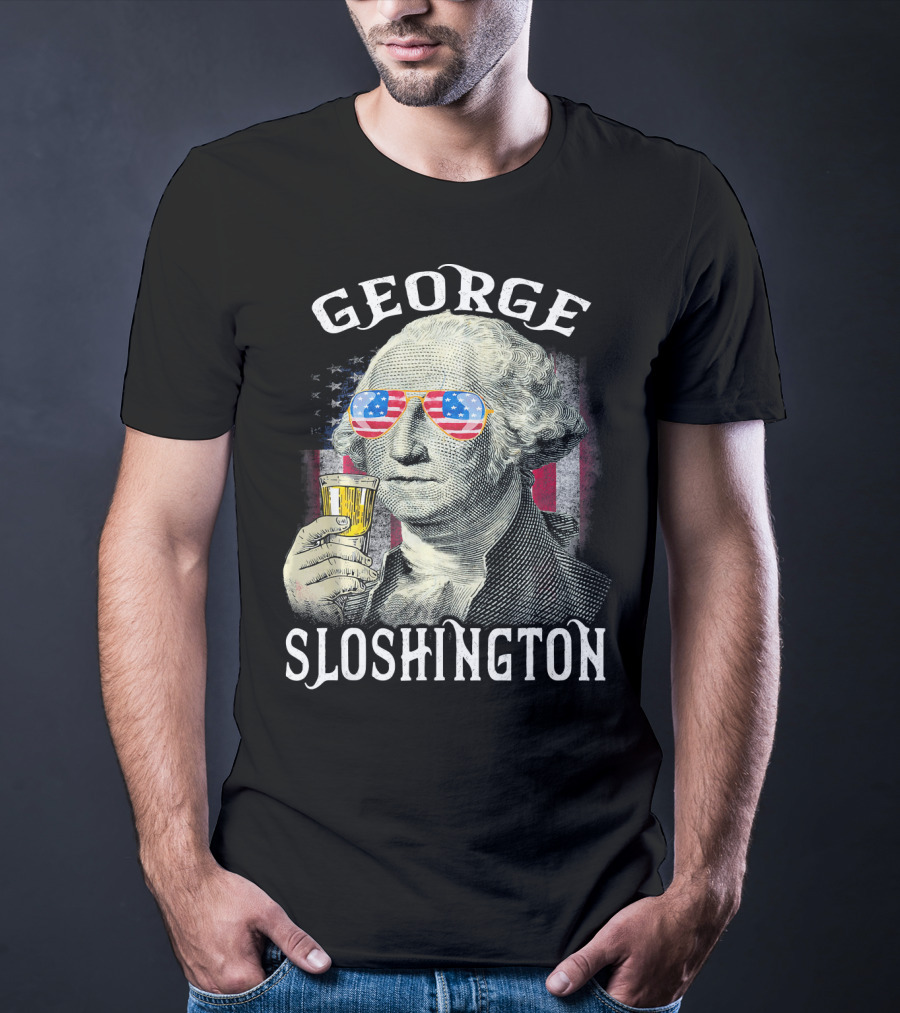 George Sloshington American Flag Sunglasses Beer T-Shirt
