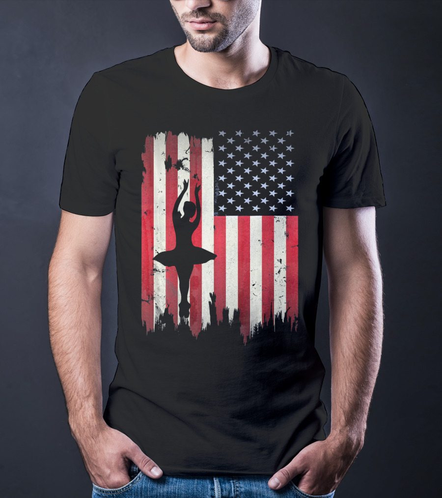 Ballerina Silhouette With American Flag Ballet USA T-Shirt