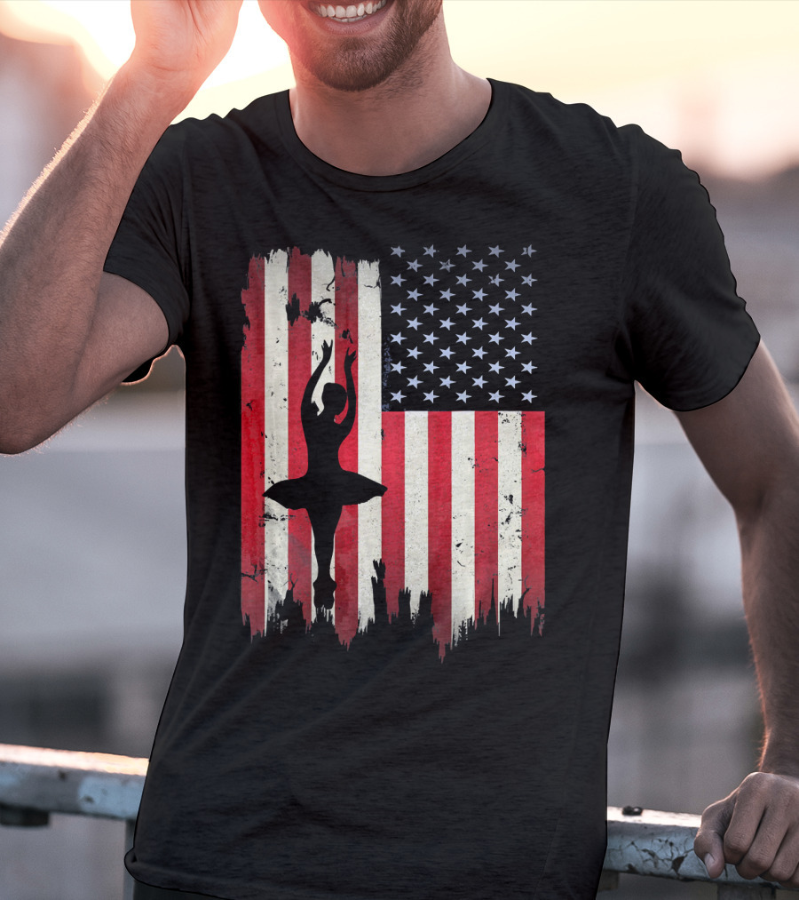 Ballerina Silhouette With American Flag Ballet USA T-Shirt