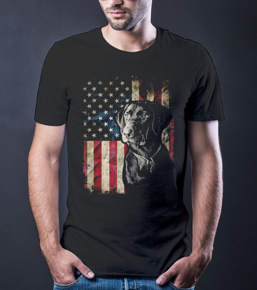 Patriotic Labrador Retriever With American Flag Background T-Shirt