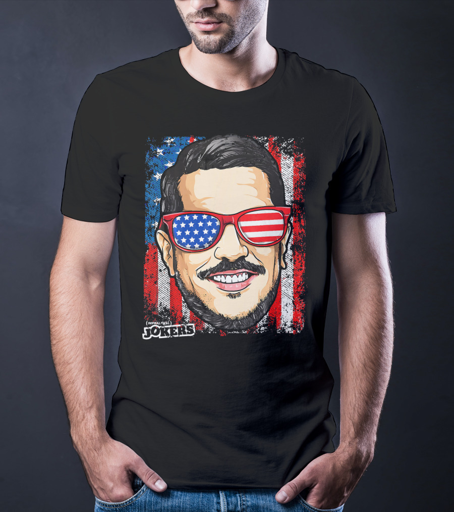 Impractical Jokers Patriotic Sal American Flag Sunglasses And Smiling Face T-Shirt