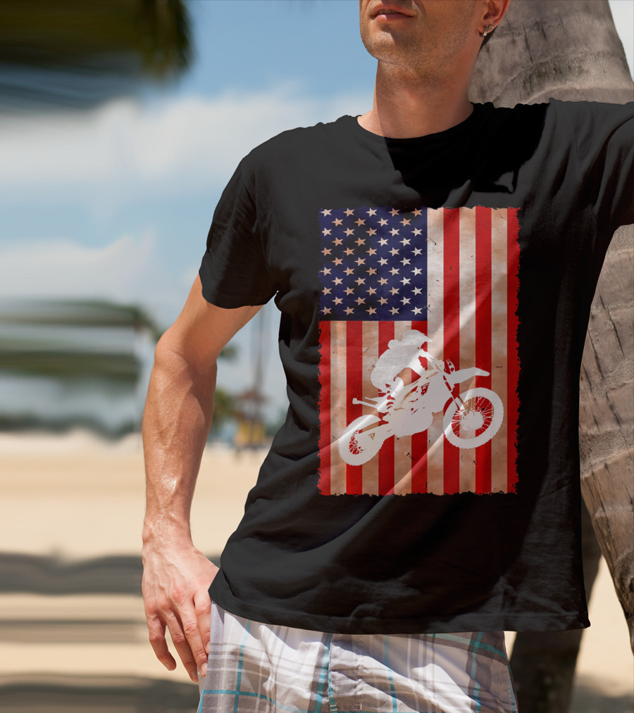 Dirt Bike Motocross American Flag Patriotic Ride USA T-Shirt