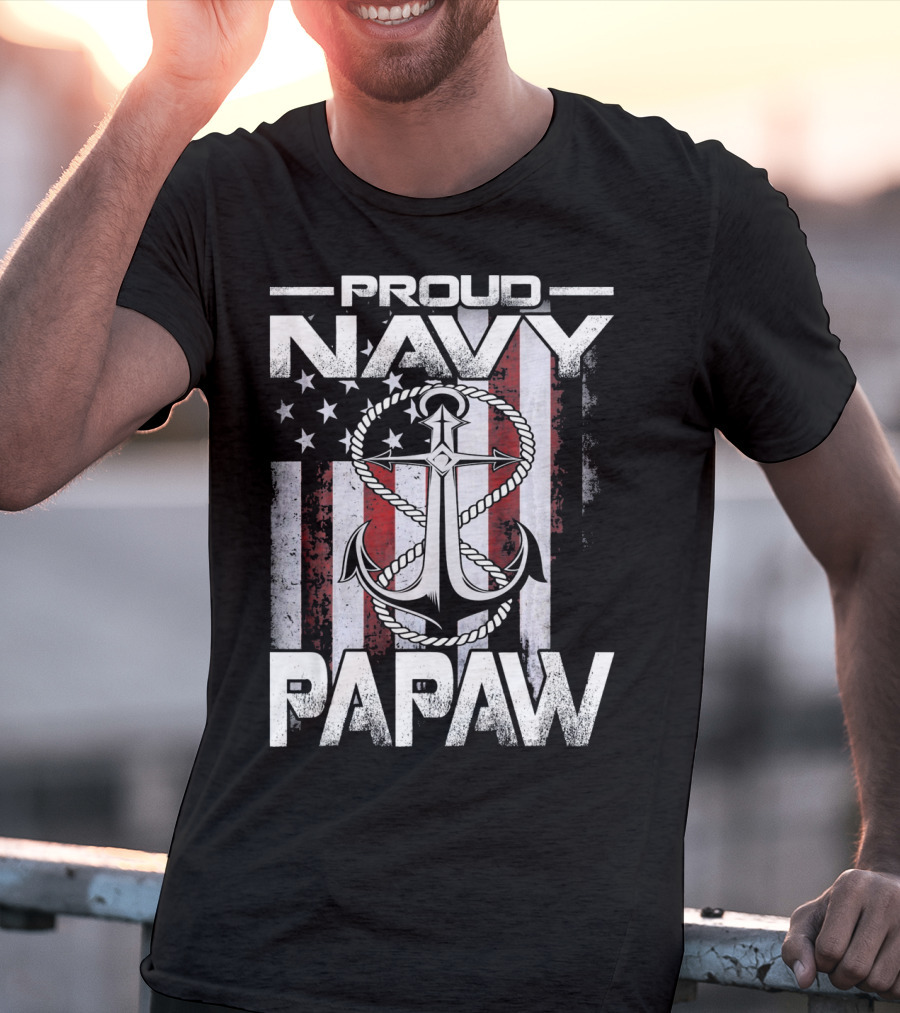 Proud Navy Papaw American Flag Anchor USA T-Shirt
