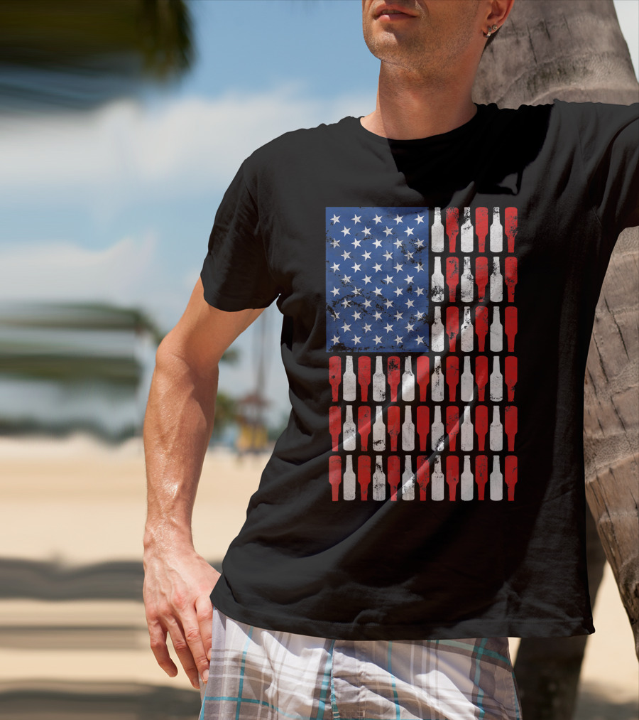 Vintage USA American Flag Made Of Beer Bottles T-Shirt