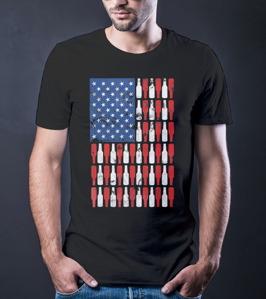 Vintage USA American Flag Made Of Beer Bottles T-Shirt