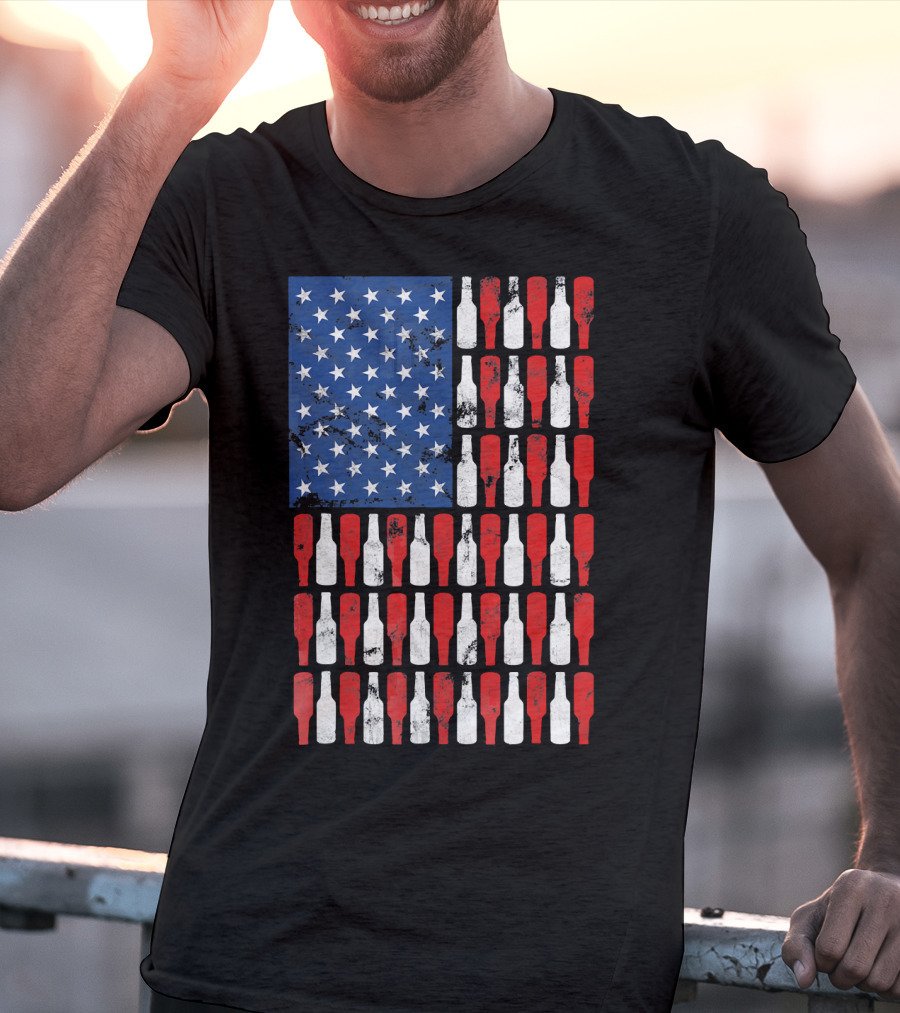 Vintage USA American Flag Made Of Beer Bottles T-Shirt