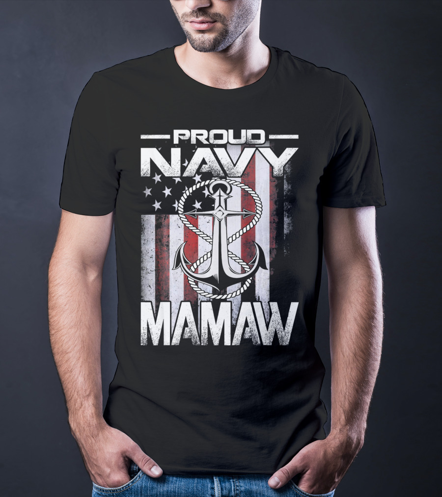 Proud Navy Mamaw USA Patriotic Anchor And Flag T-Shirt