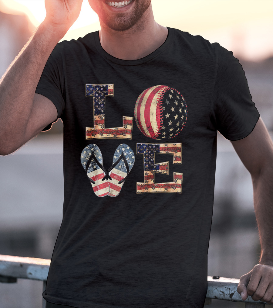 LOVE USA Baseball Softball Flip Flops T-Shirt