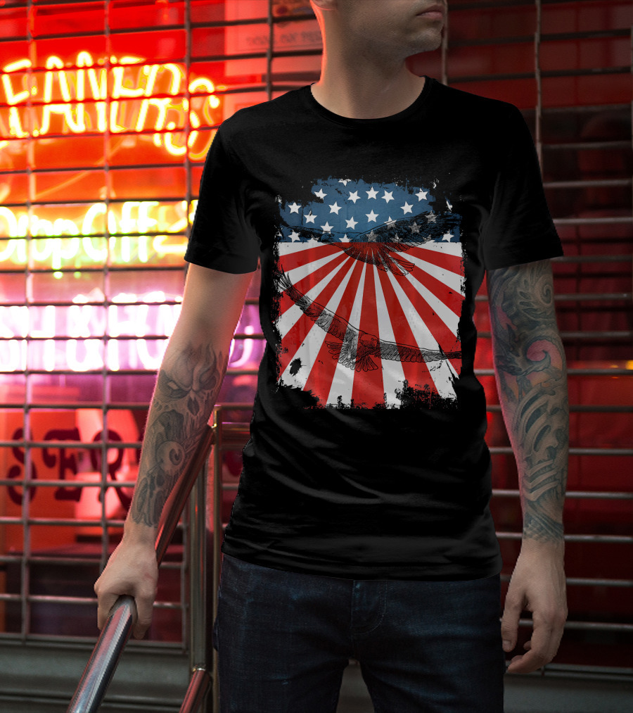 Patriotic Bald Eagle American Flag T-Shirt