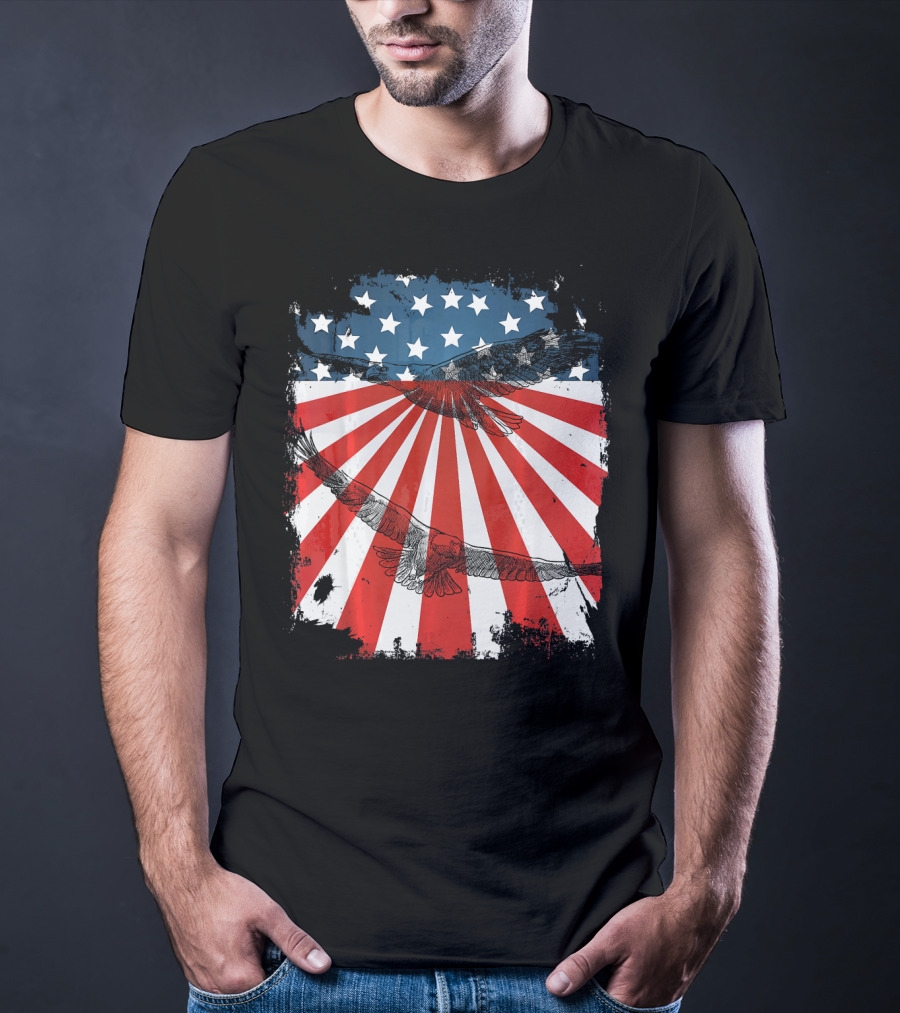 Patriotic Bald Eagle American Flag T-Shirt