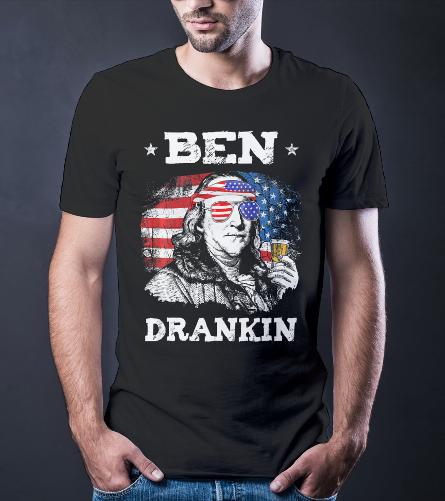 Ben Drankin Benjamin Franklin With American Flag Bandana And Sunglasses T-Shirt