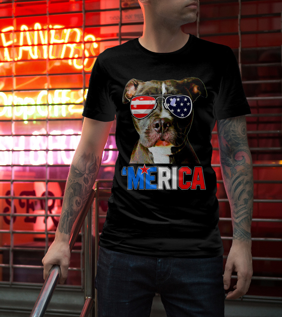 Pitbull 'Merica Memorial Day Patriotic USA Sunglasses T-Shirt