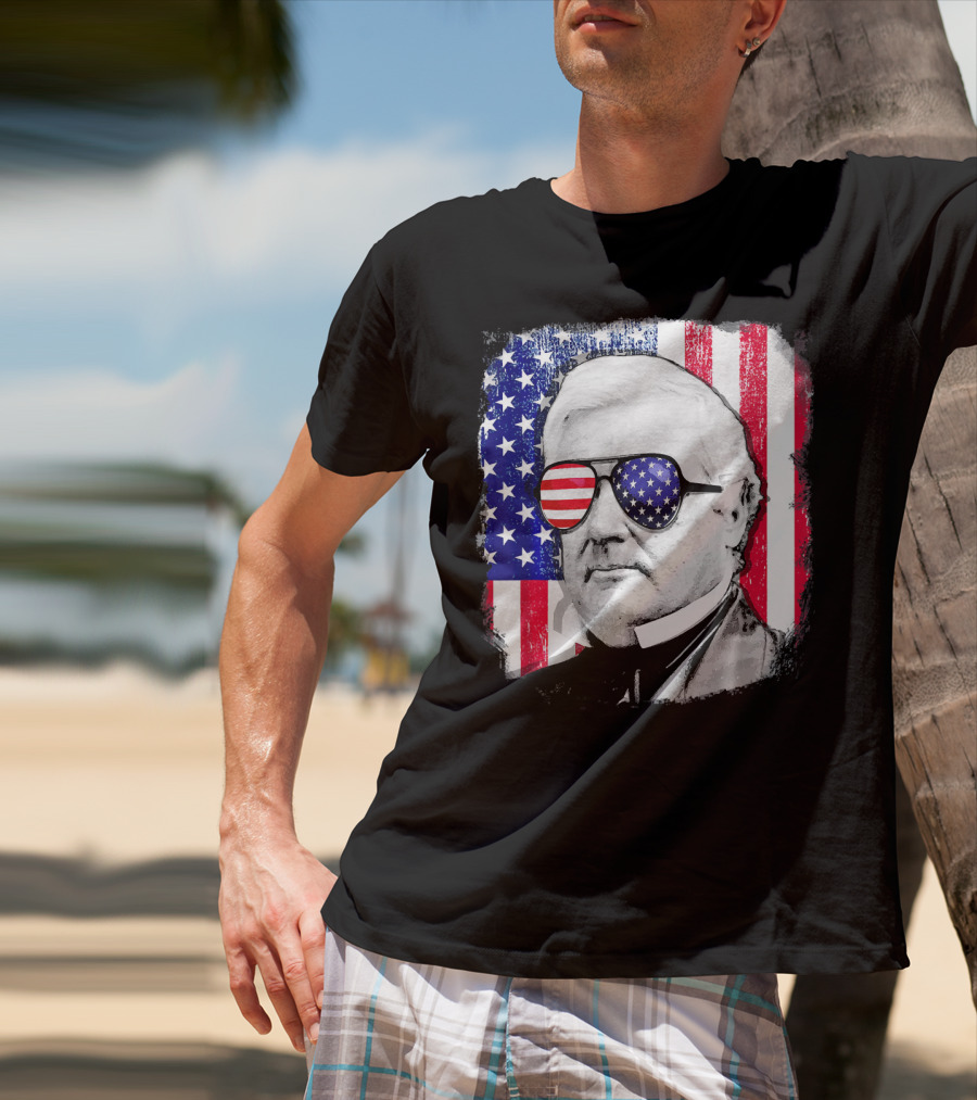 Millard Fillmore Portrait With American Flag Sunglasses And US Flag Background T-Shirt
