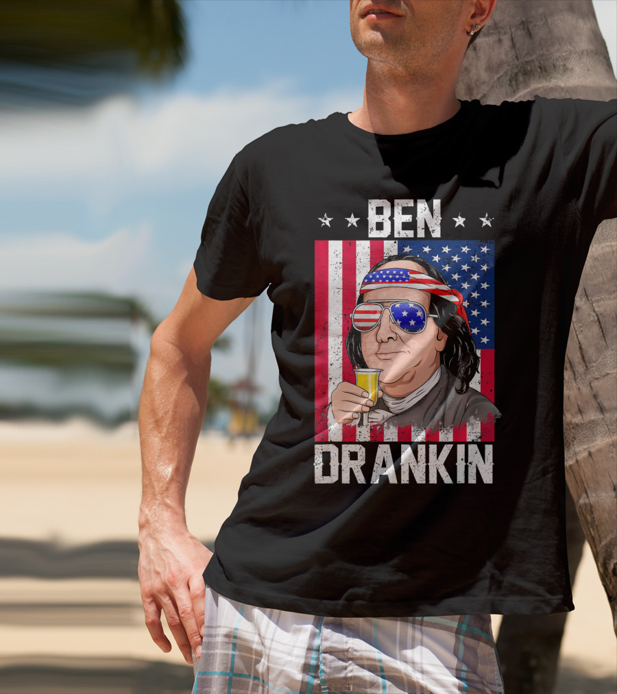 Ben Drankin American Flag Shades And Stars With Beer T-Shirt