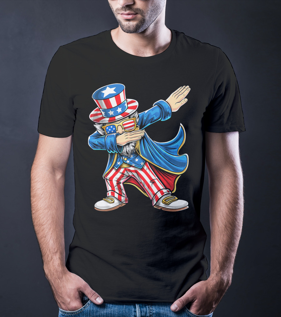 Uncle Sam Dabbing In Patriotic American Flag Suit And Hat T-Shirt