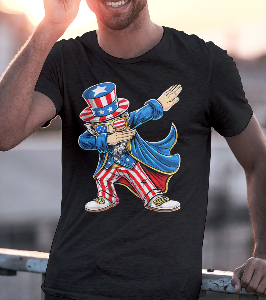 Uncle Sam Dabbing In Patriotic American Flag Suit And Hat T-Shirt