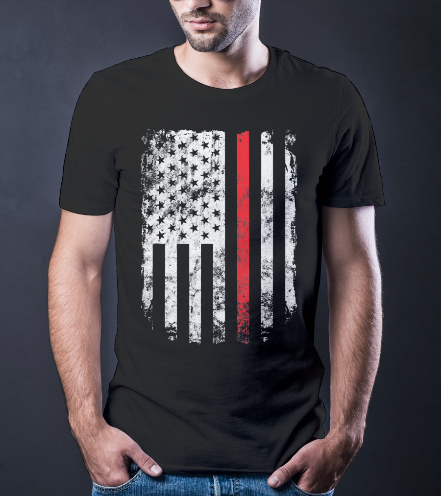 Thin Red Line American Flag Fireman Firefighter T-Shirt