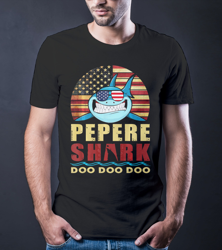 Pepere Shark American Flag Doo Doo Doo T-Shirt