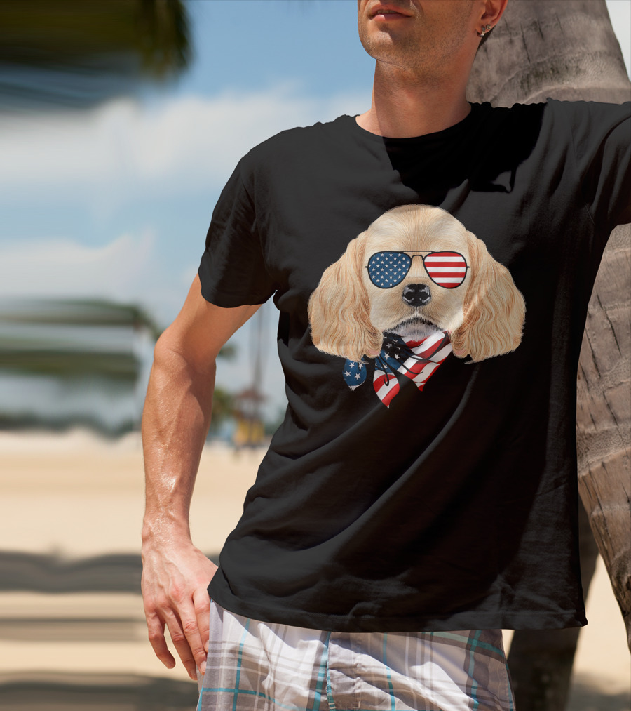 Cocker Spaniel Wearing American Flag Sunglasses And Bandana Patriotic T-Shirt