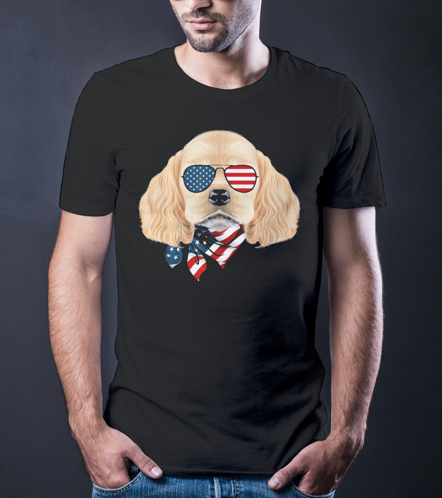 Cocker Spaniel Wearing American Flag Sunglasses And Bandana Patriotic T-Shirt