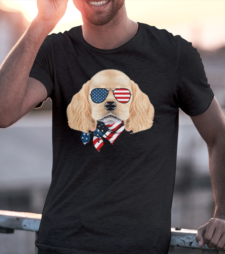 Cocker Spaniel Wearing American Flag Sunglasses And Bandana Patriotic T-Shirt