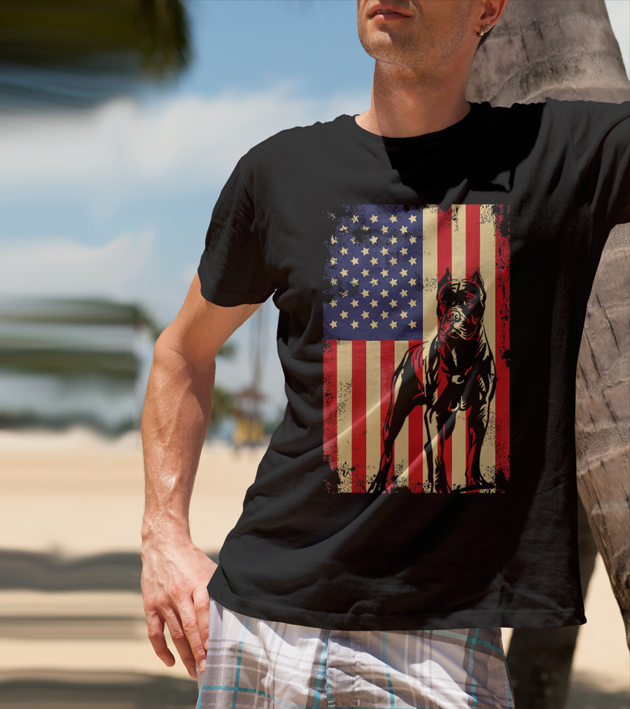 Cane Corso With American Flag Background T-Shirt