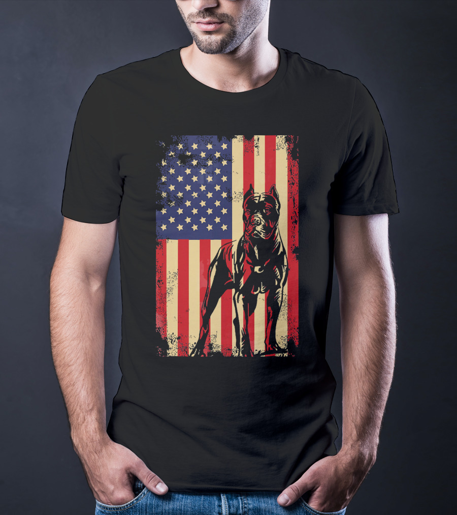 Cane Corso With American Flag Background T-Shirt
