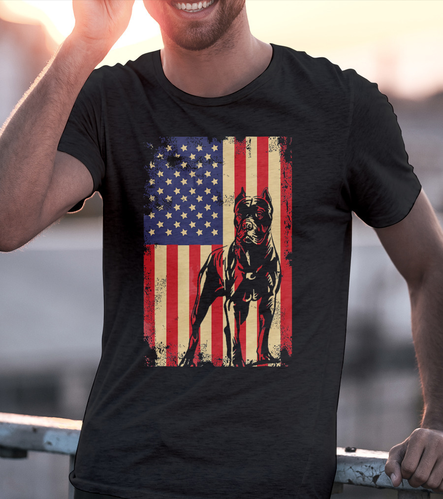 Cane Corso With American Flag Background T-Shirt