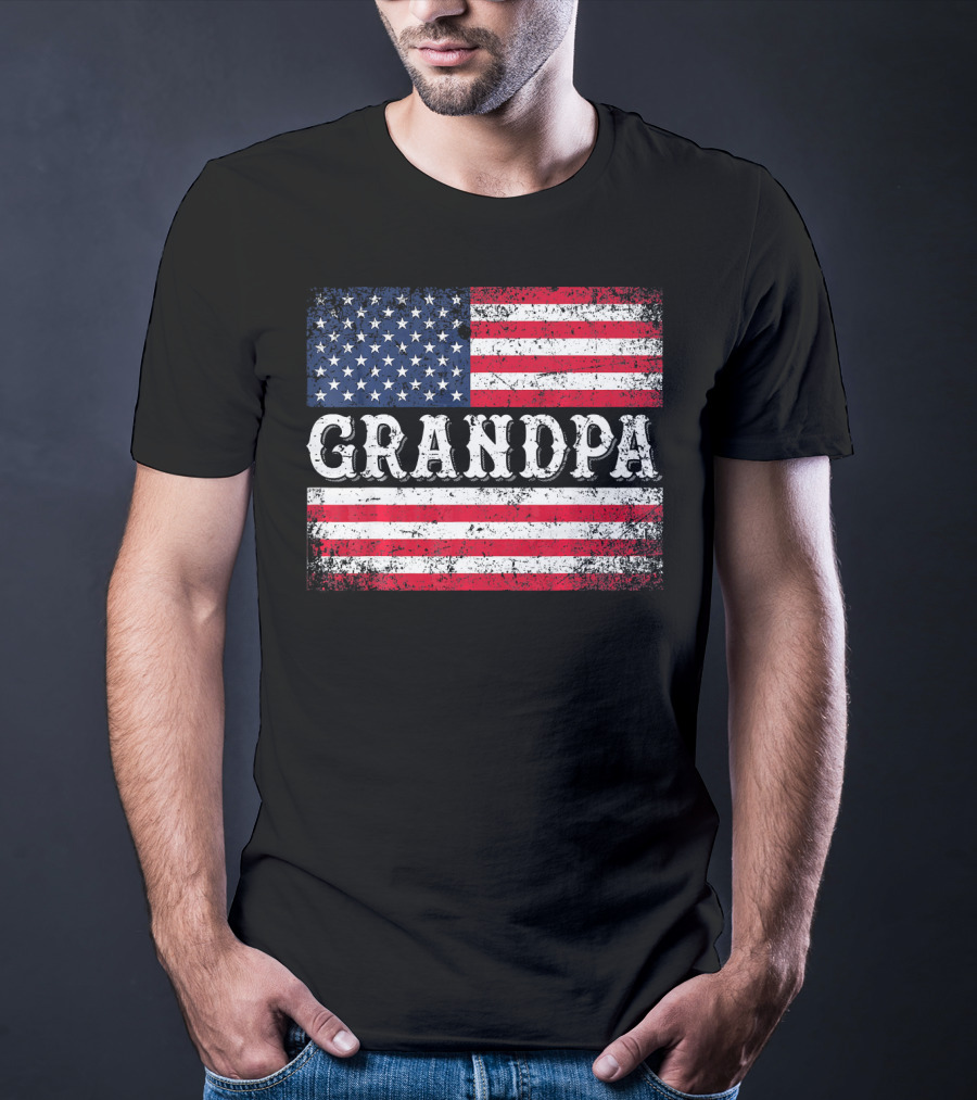 Grandpa Patriotic Vintage USA Flag T-Shirt
