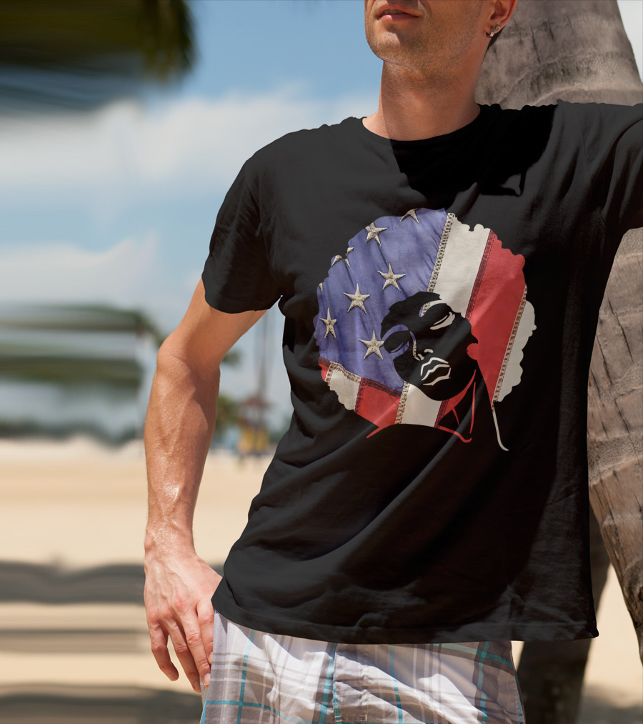 Black Girl Melanin Afro With US Flag T-Shirt
