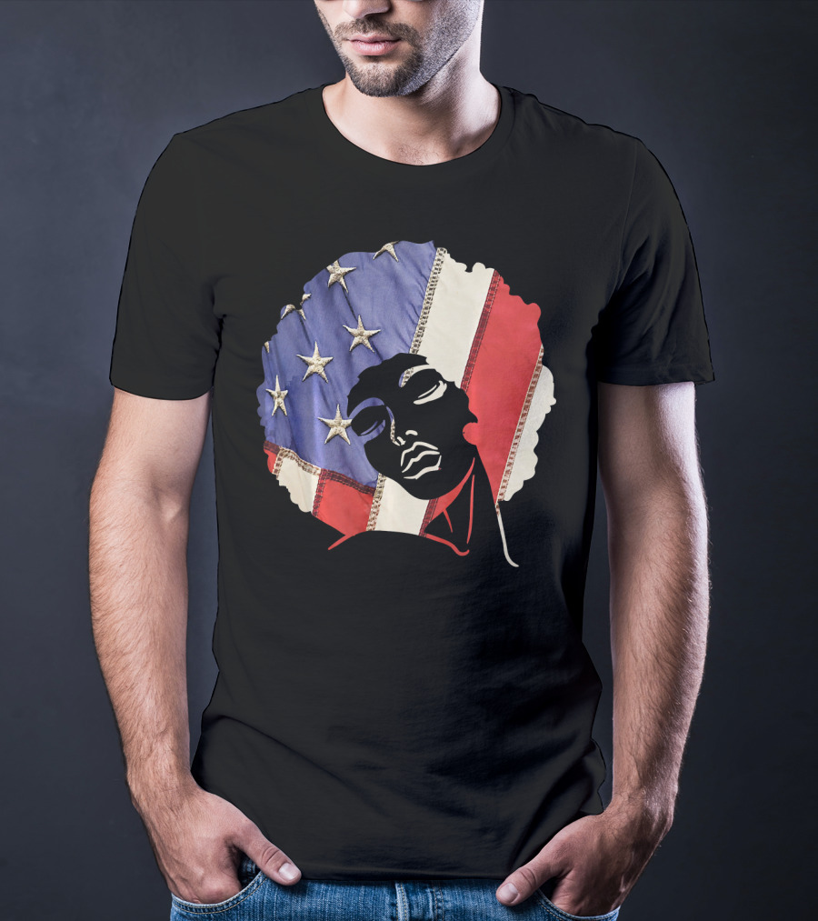 Black Girl Melanin Afro With US Flag T-Shirt