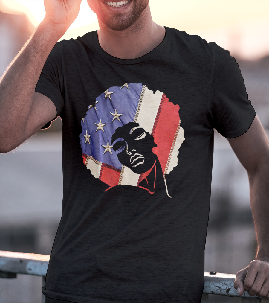 Black Girl Melanin Afro With US Flag T-Shirt