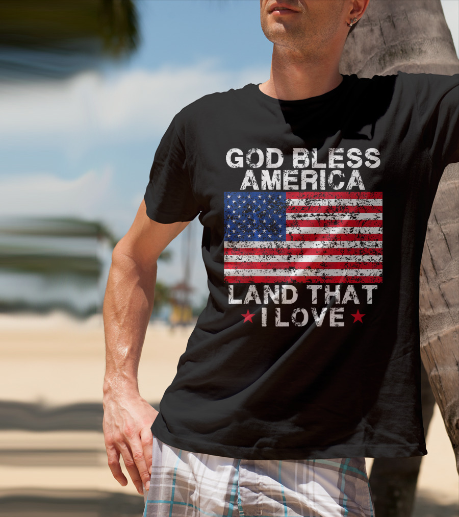 God Bless America Land That I Love Vintage Flag Stars T-Shirt