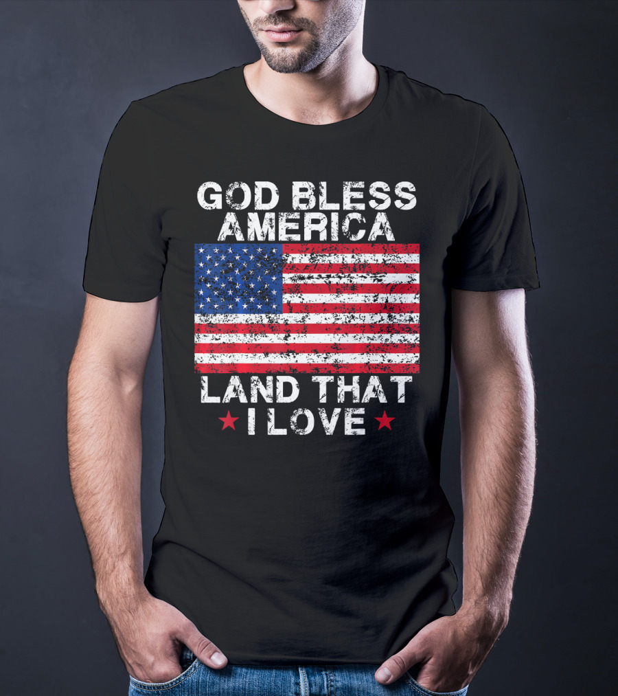 God Bless America Land That I Love Vintage Flag Stars T-Shirt