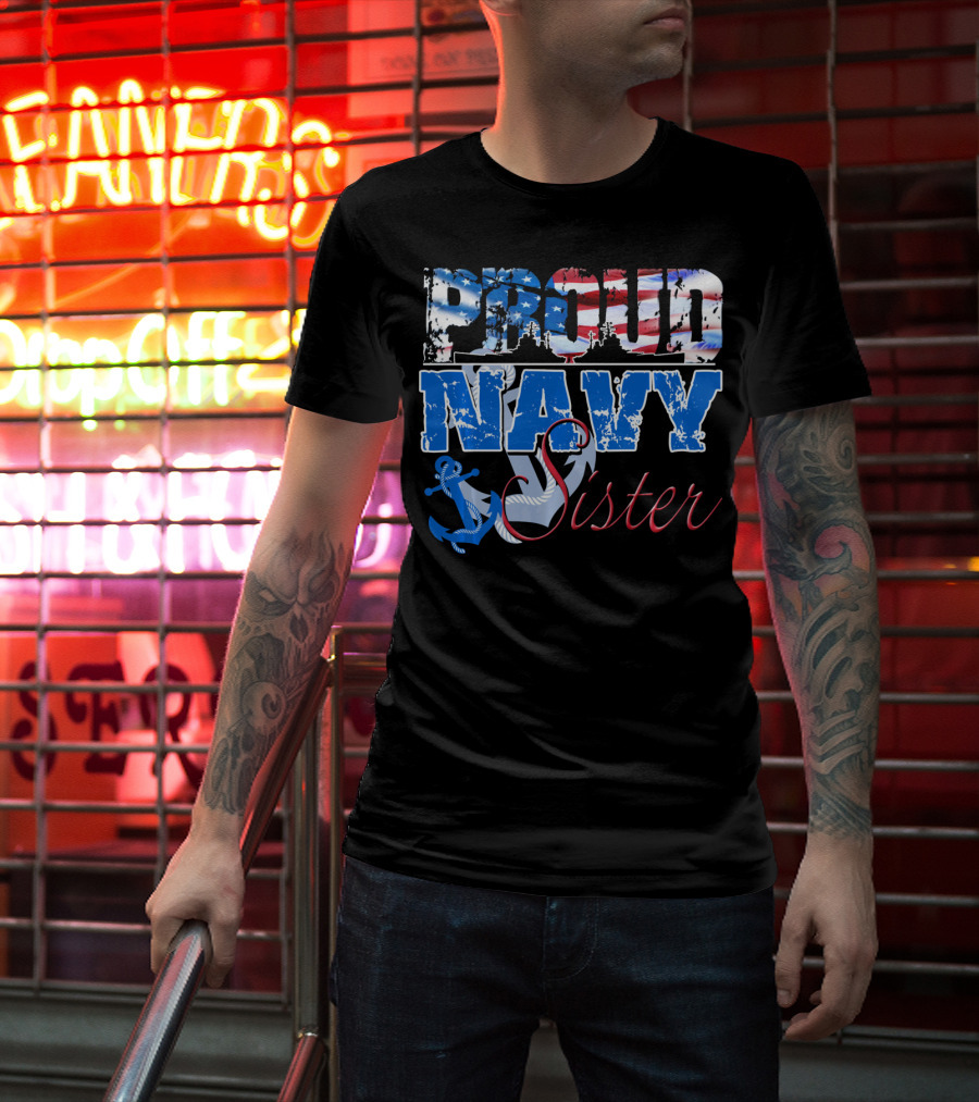 Proud Navy Sister Patriotic Anchor And Flag T-Shirt