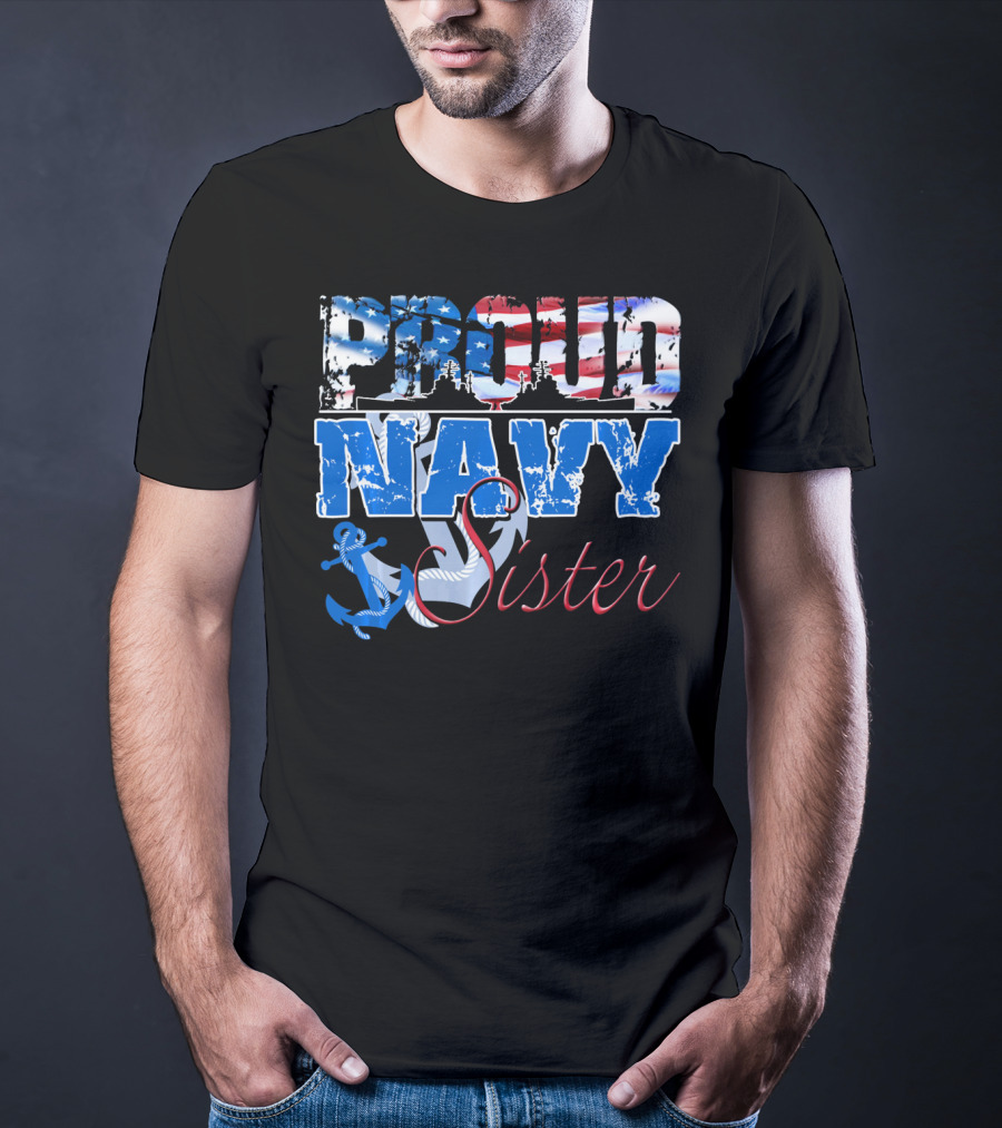 Proud Navy Sister Patriotic Anchor And Flag T-Shirt