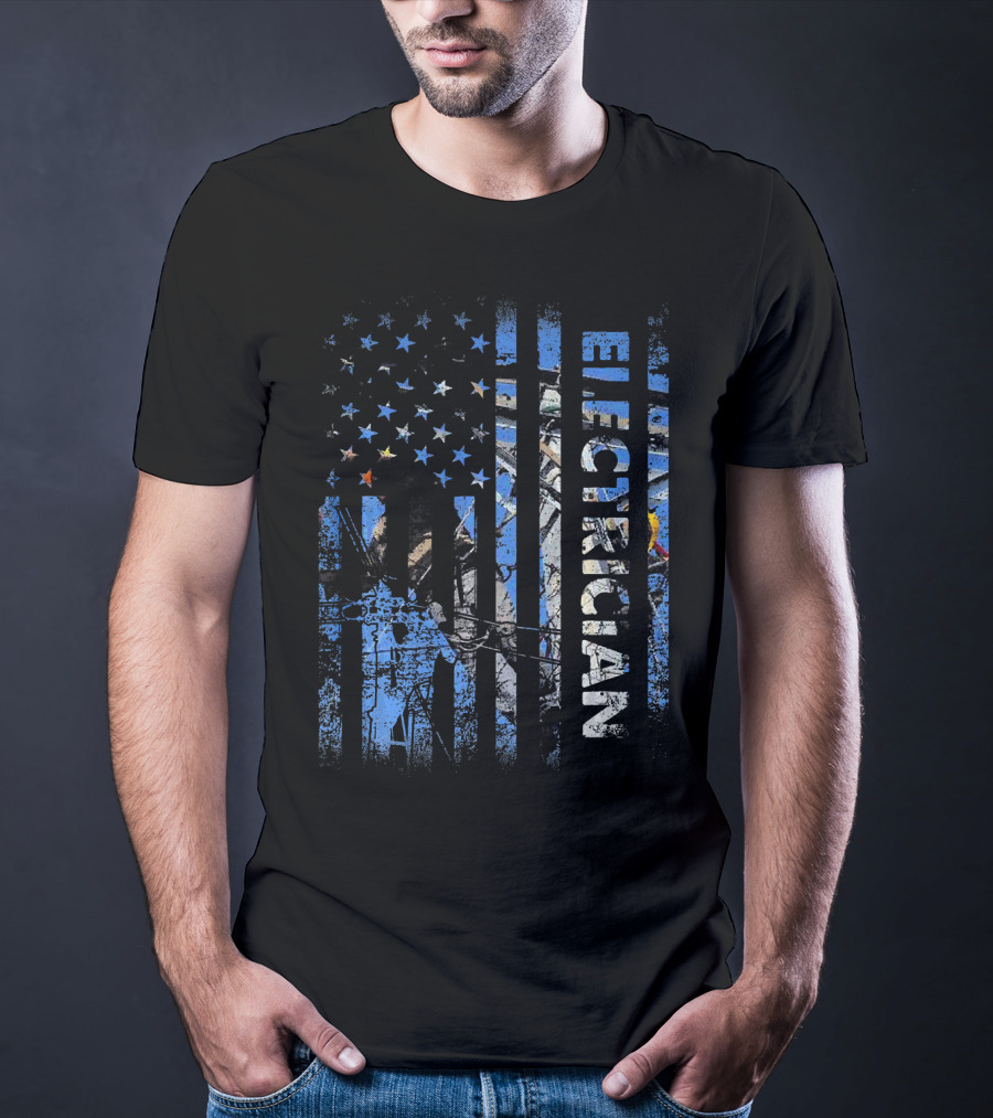 American Flag Patriotic Electrician Silhouette T-Shirt
